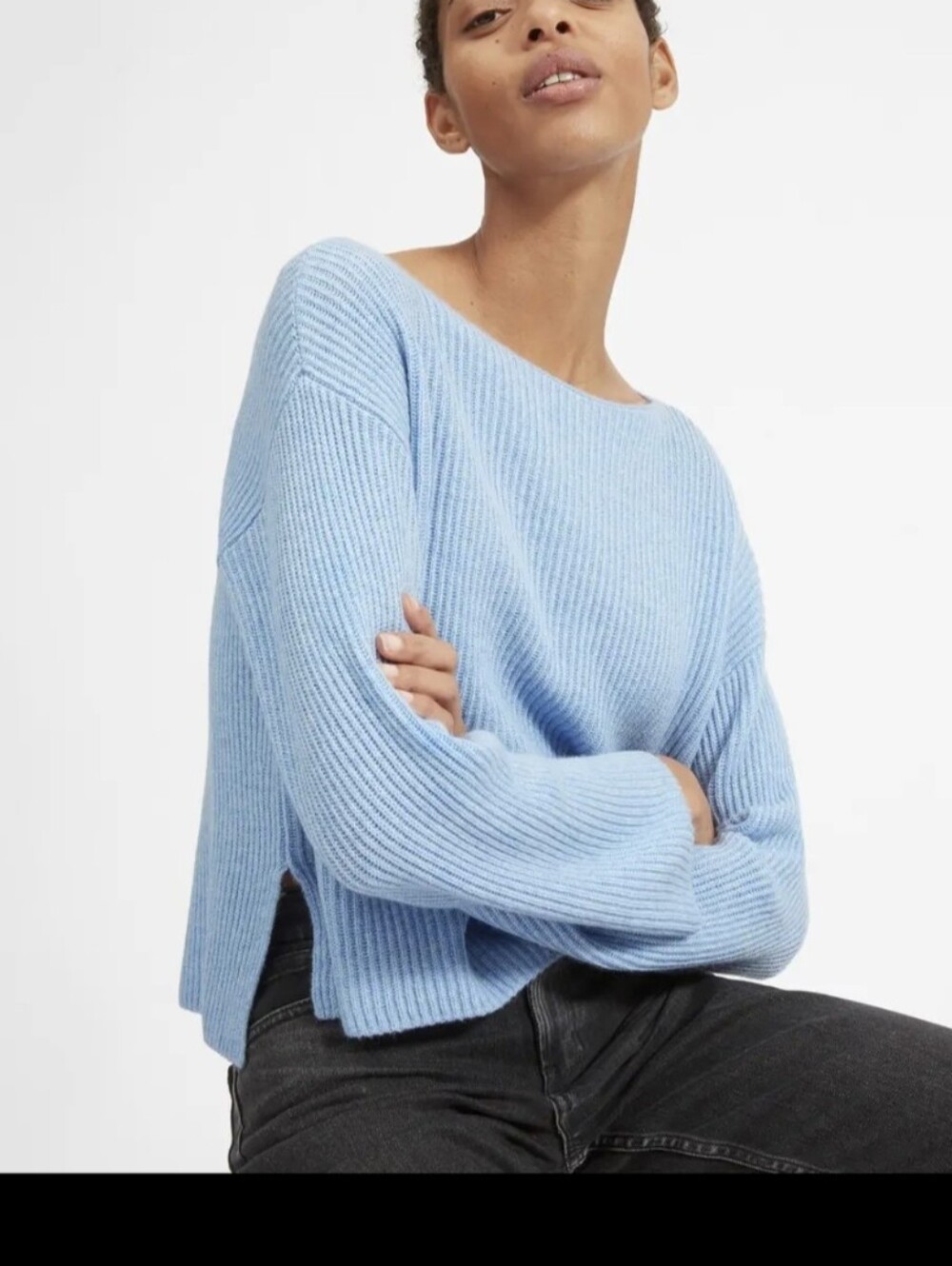 Everlane Cashmere Rib Boatneck Sweater in Pale Blue Heather Size XS